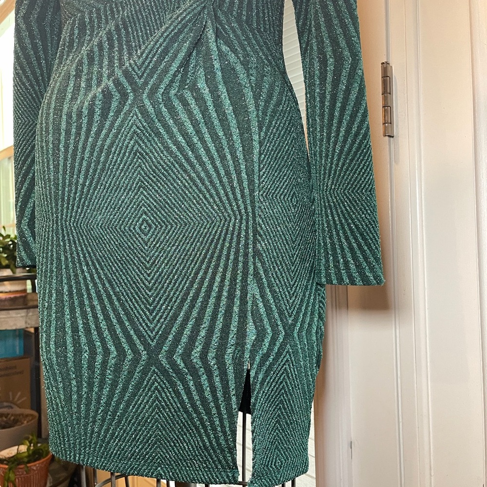 Green Ruched Wrap Dress Small Long Sleeve Bodycon Cocktail Party Dress - Picture 5 of 10